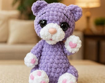 Padrão de Amigurumi de Gato de Pelúcia • PDF de Crochê de Gatinho Fofo • Tutorial de Brinquedo de Fio de Veludo • Padrão de Pelúcia de Gatinho Macio