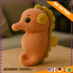 Seahorse Amigurumi Crochet Pattern – Beginner Friendly PDF Plush Tutorial, DIY Ocean Animal Toy