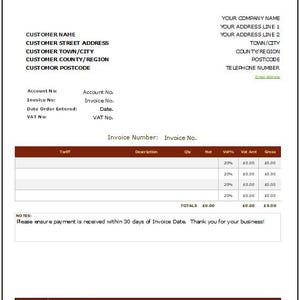 May include: A blank invoice template with the title "The Yacht Company" at the top. The invoice includes fields for customer name, address, account number, invoice number, date, and VAT number. The invoice also includes a table for listing items, quantities, prices, and totals.