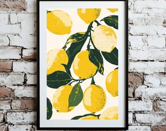 Funky Lemon Fruit Pattern Wall Art - Printable Screen Print Plant Poster, Digital Plant Art, Home Decor [Digital Download]