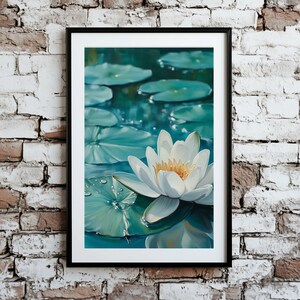 Oil Lily Pad Lake Flower Plant Wall Art - Printable Oil Painting Plant Poster, Digital Plant Art, Green Home Decor [Digital Download]