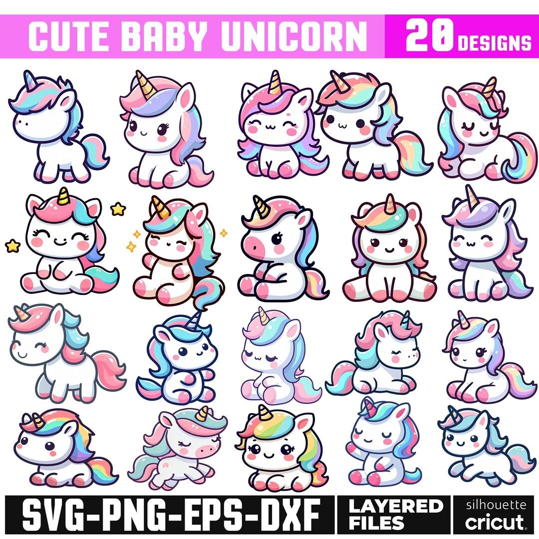 Kawaii Cute Unicorn PNG Bundle Pony Unicorn Svg Clipart Unicorn Svg ...