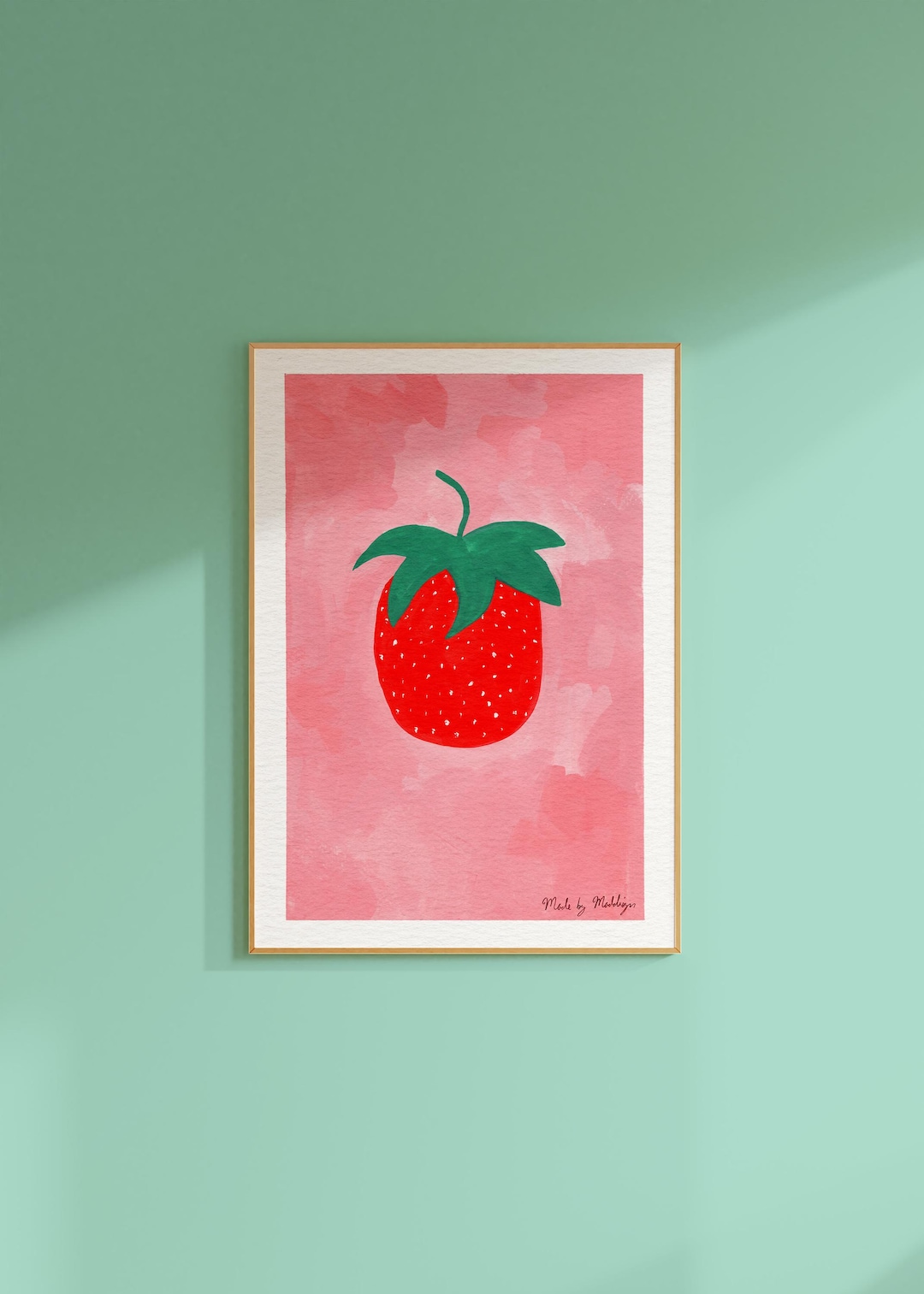 Red Strawberry, Printable Digital Art, Gouache Illustration, Kitchen ...