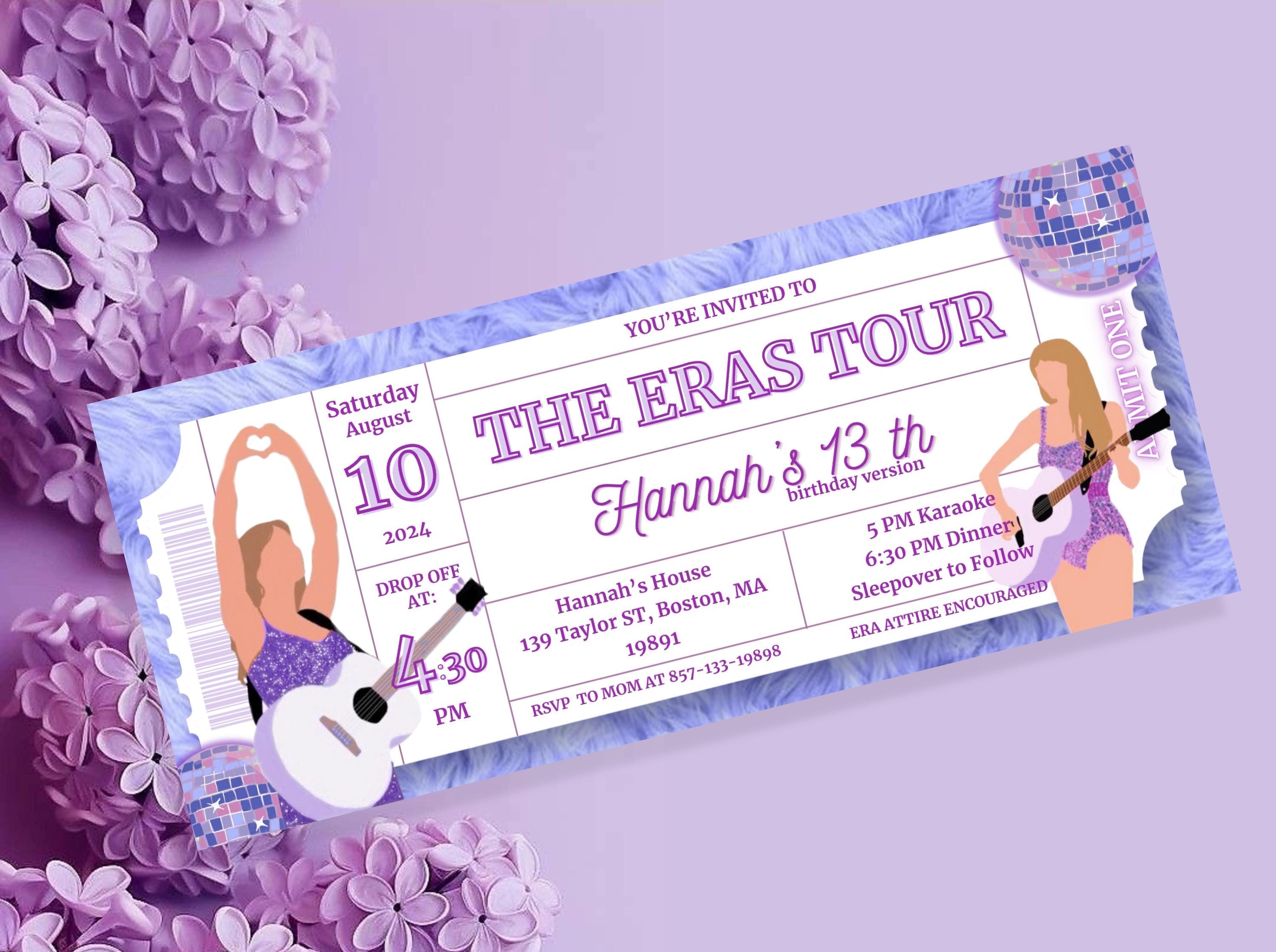 Taylor Eras Tour Ticket Stub, Birthday Invite ,eras birthday invitation template,eras party, Instant Download Eras Tour Party,eras invite