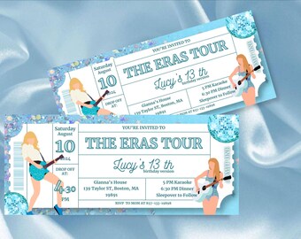 Taylor Eras Tour Ticket Stub, Birthday Invite ,eras birthday invitation template,eras party, Instant Download Eras Tour Party,eras invite