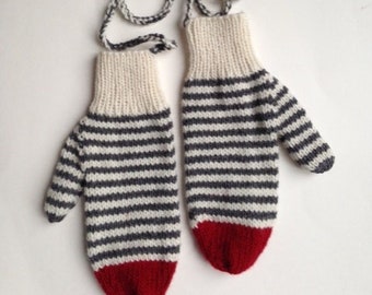 Adult Sock Monkey mittens on a string/cord