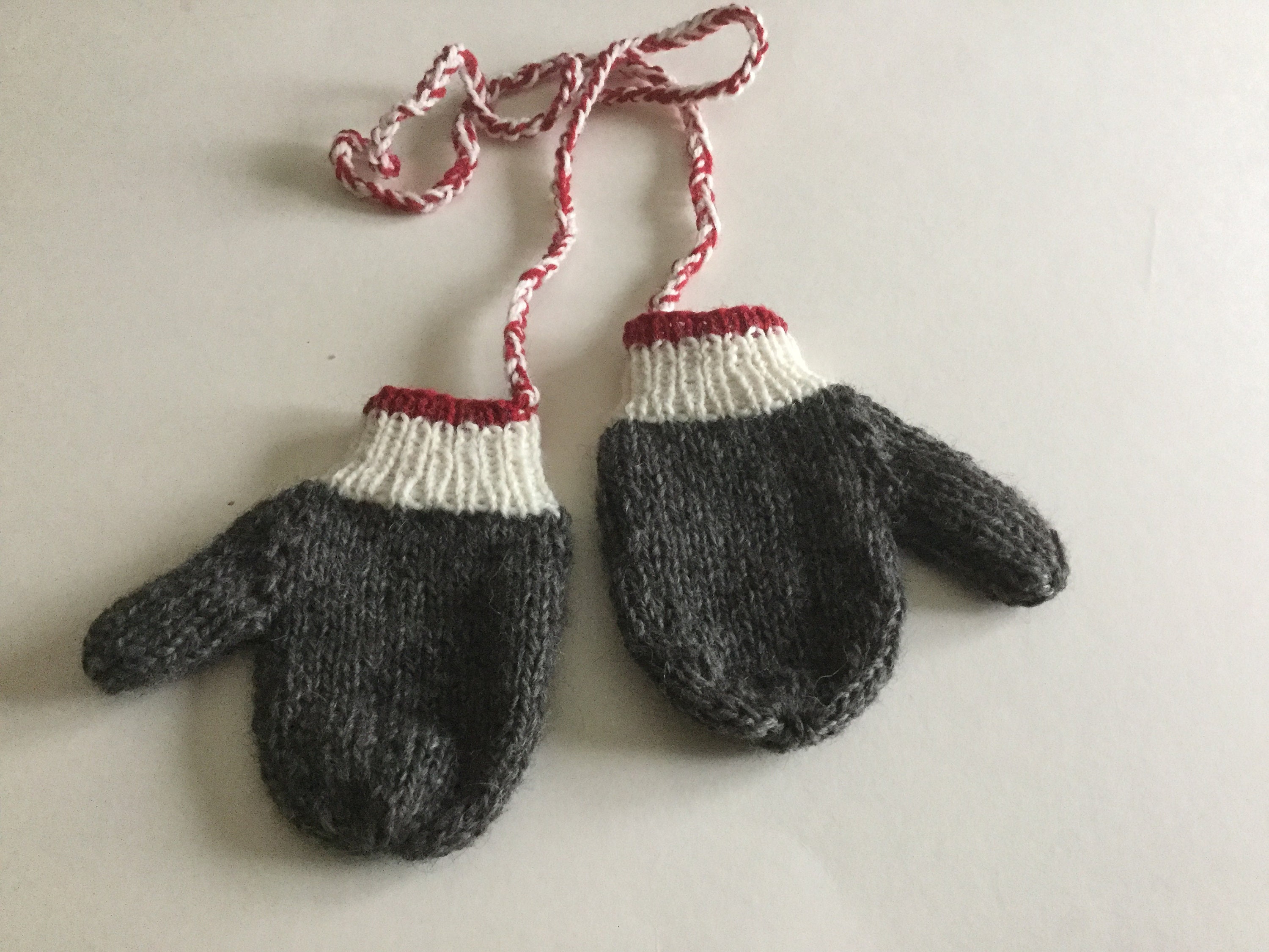 Child Gray Mittens on a String/Cord size 1 Etsy