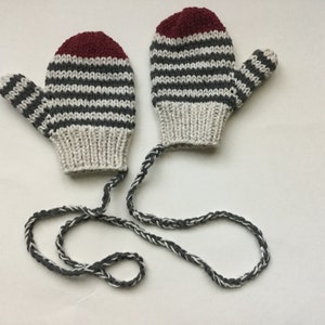 Child sock monkey mittens on a string/cord (size 1 year old)