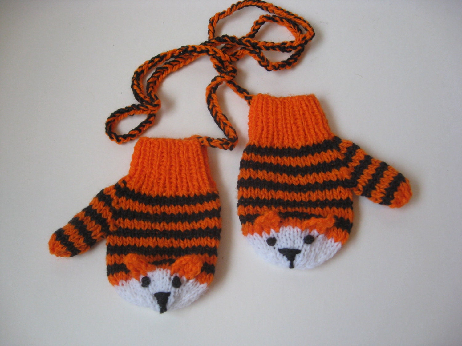 Child Tiger Mittens on a string/cord Size 1 Etsy