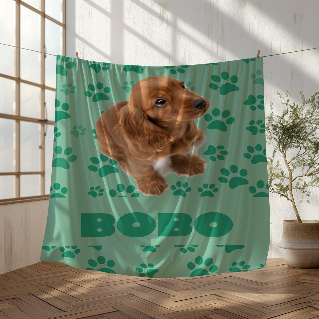 Custom Pet Photo Name Blanket, Personalized Dog Cat Picture Throw ...