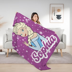 Custom Disney Frozen Blanket, Personalized Princess Elsa Blankaet, Disneyland Princess Blanket, Birthday Girl Present,Unique Elsa Queen Gift