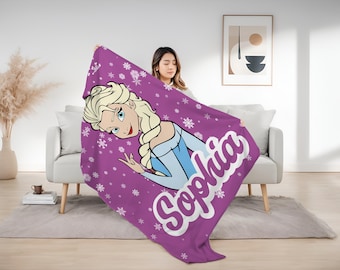 Custom Disney Frozen Blanket, Personalized Princess Elsa Blankaet, Disneyland Princess Blanket, Birthday Girl Present,Unique Elsa Queen Gift