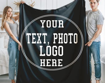 Personalized Logo Text Blanket, Custom Photo Design Throw, Appreciation Gift For Company Corporate Office Coworker,Christmas Custom Souvenir