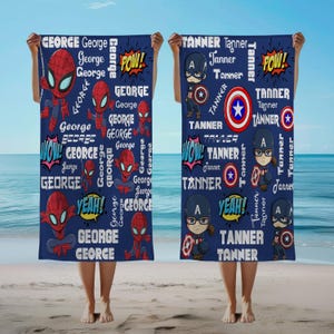 Custom Super Hero Beach Towel, Personalized Red Spider Pool Towel,Cartoon Towel Gift For Kids Boys, Superhero Pool Towel,Unique Summer Towel