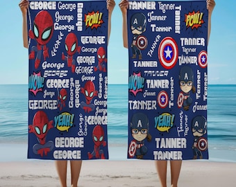 Personalized Superhero Beach Towel: Custom Spider Design, Soft Cotton Blend