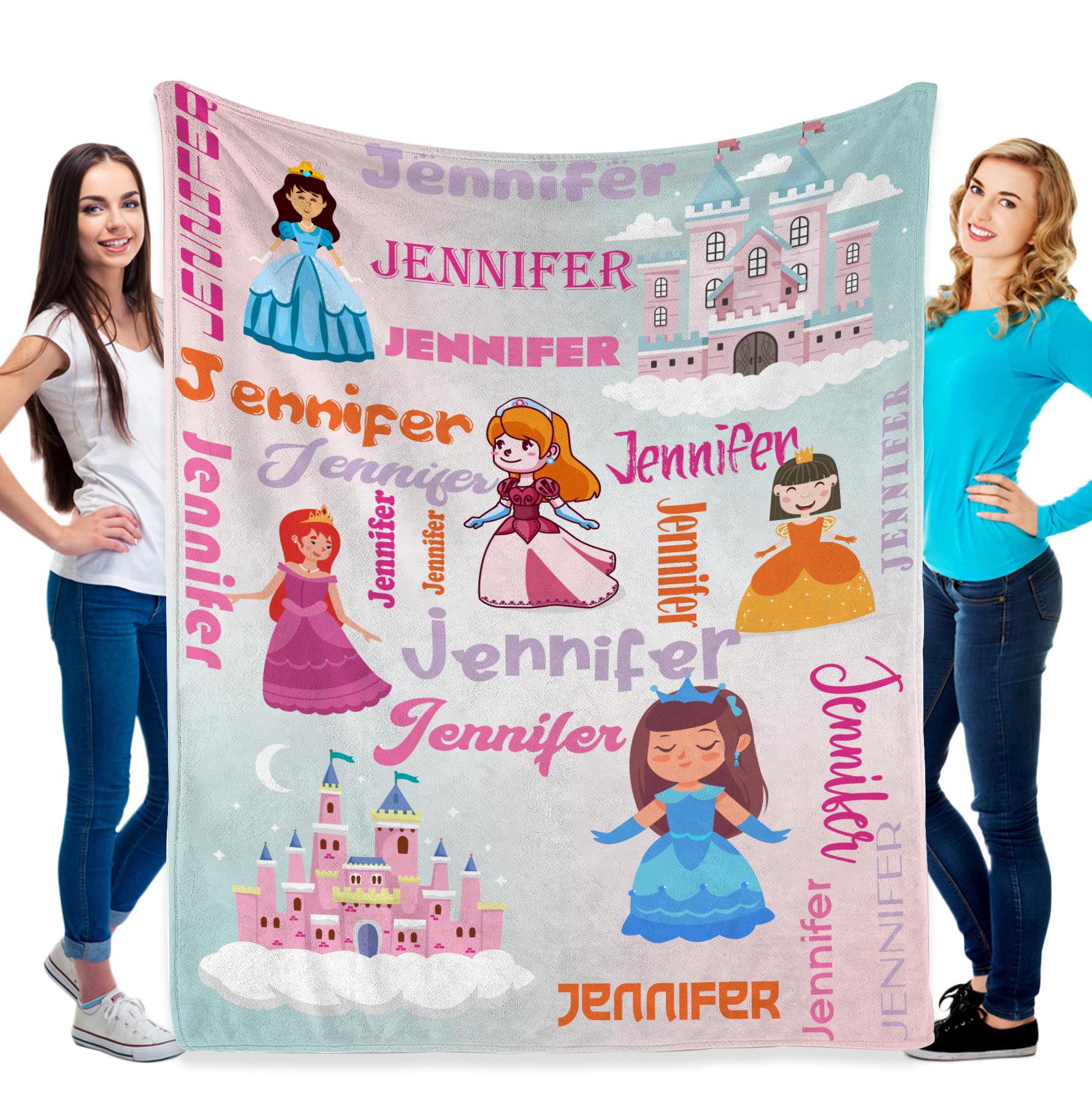 Personalized Baby Girl Blanket, Custom Kids Name Blanket, Pink Princess Blanket, Princess Castle Throw, Birthday Gift for Her/Girls/Kids