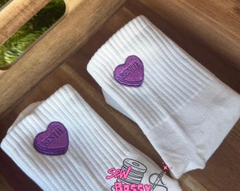 Grip Socks - Valentine's Day Embroidered socks for Pilates, Yoga, Barre, Lagree - Comfortable and stylish grip socks, Valentine's Day Grippy