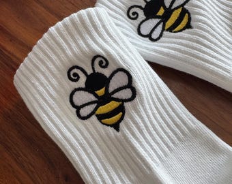 Pilates Grip Socks - Bee | Embroidered Grippy Socks with Frills for Women | Non-slip socks for yoga, pilates, lagree, and barre