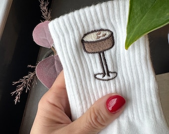 GRIP SOCKS Espresso Martini Embroidered - Pilates, Yoga, Barre, Lagree - Non-Slip, Trendy & Fun, Perfect for Your Workout or Lounge Time