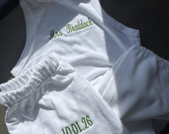 Bride Embroidered Tank and Sweatpants Set, Bridal Sweats