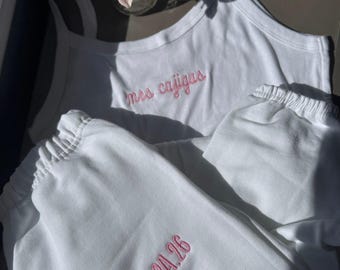 Custom Embroidered Bride Tank Top Set Last Name Bachelorette Party Bride Last Name Shirt Wedding Day Tank Top Getting Ready Top Bride