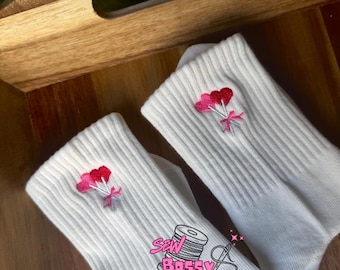 Grip Socks - Valentine's Day Embroidered socks for Pilates, Yoga, Barre, Lagree - Comfortable and stylish grip socks, Valentine's Day Grippy