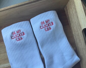 In my clicker era Embroidered Socks, clicker, fidget, Trending Socks