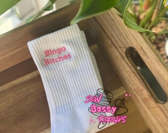 BINGO BITCHES Embroidered Socks | Funny Bingo Crew Socks