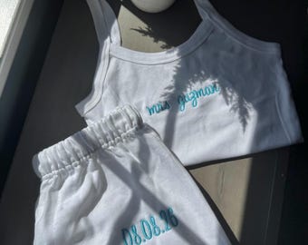 Bride Embroidered Tank and Sweatpants Set, Bridal Sweats, Bachelorette Party Outfit