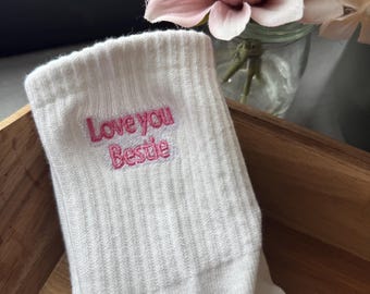 Grippy Socks - Love you bestie Embroidered socks for Pilates, Yoga, Comfortable Grippy socks, BFF gift
