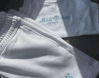 Embroidered Bridal Tank Top and Shorts Set, Bachelorette Party