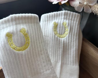 Grippy Socks - horseshoe Embroidered socks for Pilates, Yoga, Comfortable Grippy socks