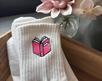 Grippy Socks - Book Lover Embroidered socks for Pilates, Yoga, Comfortable Grippy socks