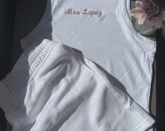 Custom Embroidered Tank Top and Shorts Set, Bridal Party, Bachelorette
