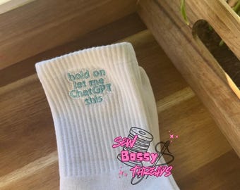 Chat GPT Embroidered Crew Socks | Funny AI Socks