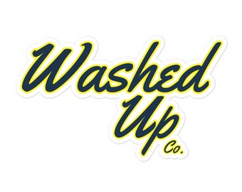 Washed Up Co. Navy & Yellow Sticker – Durable Vinyl Logo Decal, Waterproof Coastal Adventure Sticker