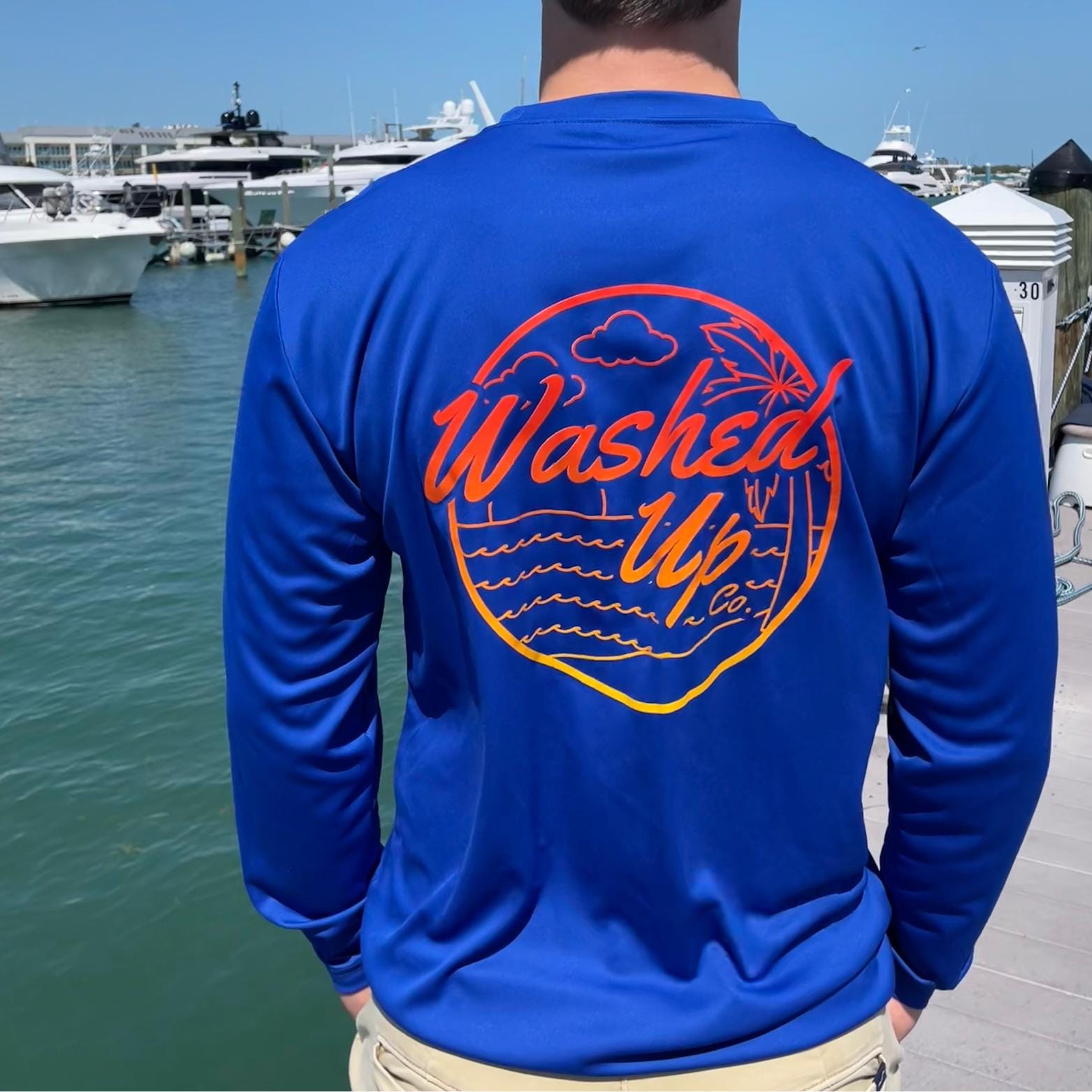 Sunset Drift Dri Fit Long Sleeve – UPF Sun Shirt, Moisture-Wicking Coastal Tee, Sunset Fade Fishing & Boating Shirt by Washed Up Co