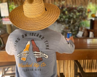 Happy Hour Long Sleeve Tee | Washed Up Co Comfort Colors Tropical Bar Shirt, Key West Apparel