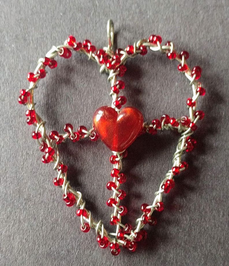 Unique Silver and Red Heart with Cross Pendant