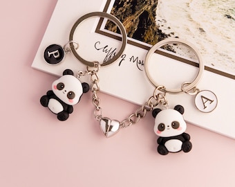Personalisierter Paar-Schlüsselbund, entzückender Panda-Schlüsselring, kundenspezifischer magnetischer Schlüsselbund, personalisiertes Valentinsgrußgeschenk