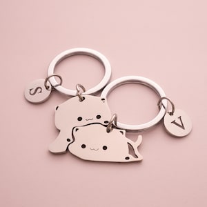 Llavero personalizado de pareja de gatos, llaveros con iniciales, llavero a juego, regalos de San Valentín para pareja