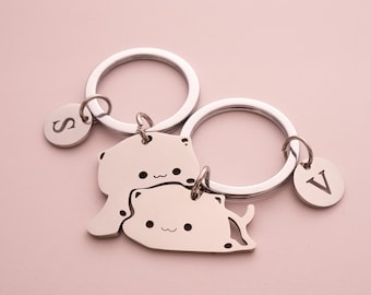 Personalized Cat Couples keychain, Initials keychains, Matching Keychain, Valentines Day Gifts for Couple