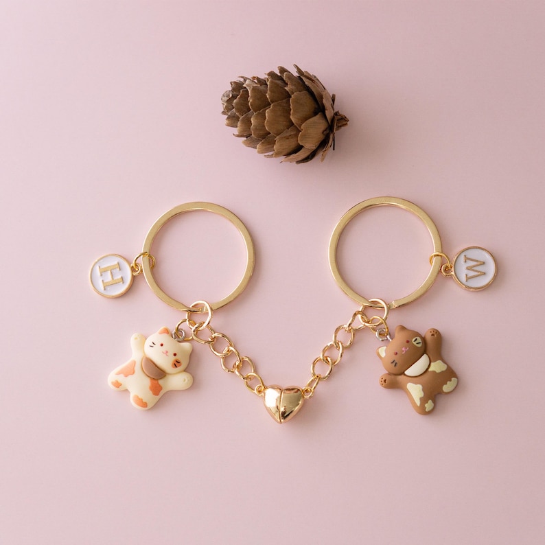 Couple Keychain Set Custom Heart Keychain Personalized Pcs