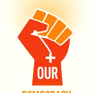 Mani lontane dalla nostra democrazia, Cartello di protesta digitale in formato PNG, dimensioni massime 55" x 82", download immediato, anti Trump e Musk.