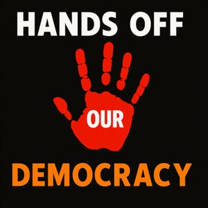 Mani lontane dalla nostra democrazia, cartello di protesta digitale in formato PNG da 20" x 20", download immediato, anti Trump e Musk.