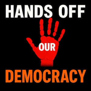 Mani lontane dalla nostra democrazia, cartello di protesta digitale 20" x 20", download immediato PNG, poster anti Trump e Musk