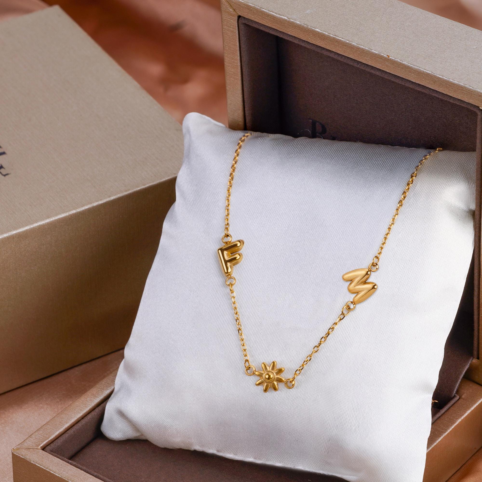Custom 3D Bubble Name Initial Necklace - Personalized Jewelry Gift for Mom | Gold, Silver, Rose Gold