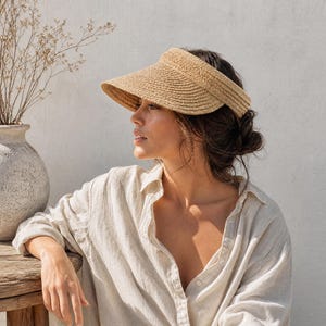 Cappello di Paglia Raphia, Visiera Parasole Regolabile, Accessorio Capelli