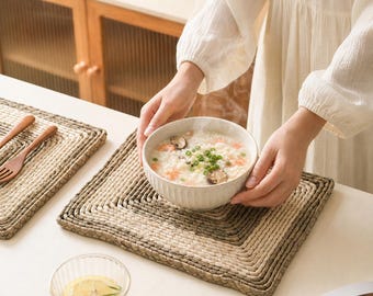 Handmade Woven Placemats Set of 4, Square 30cm Woven Table Mats, Kitchen Dining Decor, New Home Gift