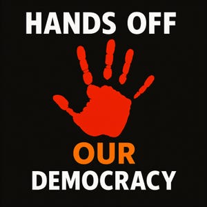 Mani lontane dalla nostra democrazia, cartello di protesta digitale 20" x 20", download immediato, anti Trump e Musk, file PNG